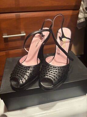 vintage Sonia Rykiel Black Open-Toe Slingback Heels with black beads
